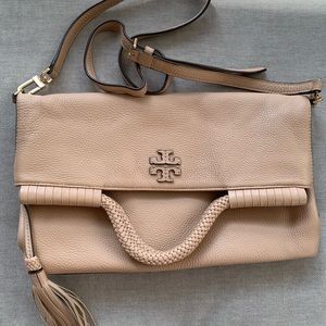 TORY BURCH Natural Taylor Convertible Foldover Leather Crossbody